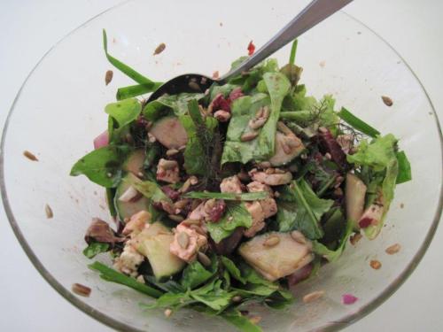 Herb salad with left-over spinach, beetroot and cranberry White Rock