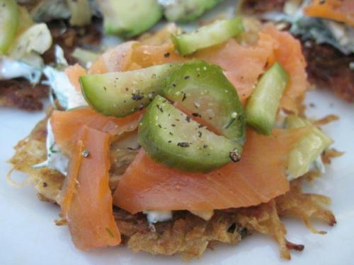 Potato rosti with roasted fennel and smoked trout